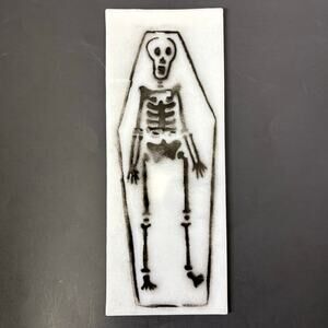 Black Skeleton White Glass Panel Coffin Skull 10x4 Stained Glass Art Lamp Craft